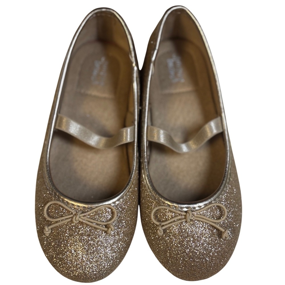Jumping Beans Glitter Mary Jane Flats Toddler‎ Girls Size 10 Gold Excellent Bow